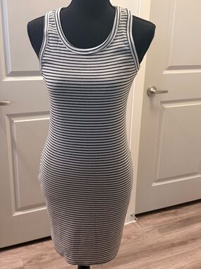 Striped Ribbed Tank Dress - Black & White